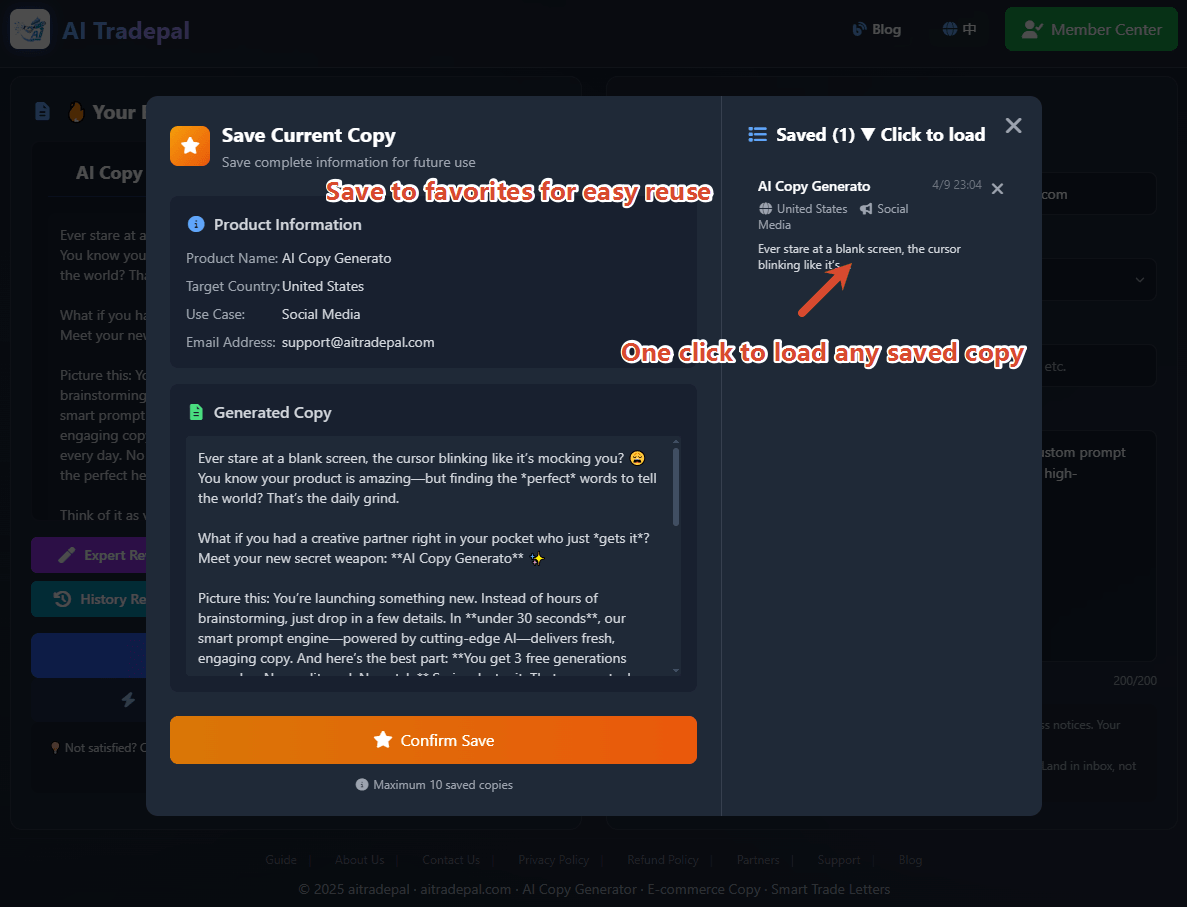 Save to Favorites Interface